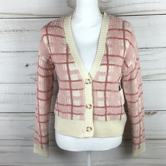 LC Lauren Conrad Sweaters - 🆕🆕LC Lauren Conrad Pink Plaid Cardigan